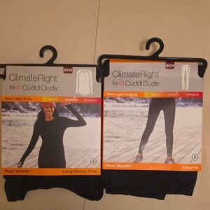 Cuddl Duds Black Plush Leggings & Long Sleeve Crew